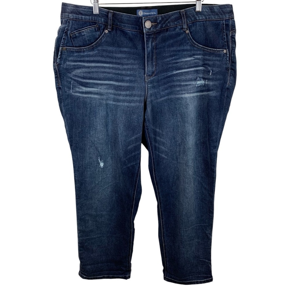 Democracy sz 22W Dark Wash Distressed Tapered Straight Leg Absolution Jeans
